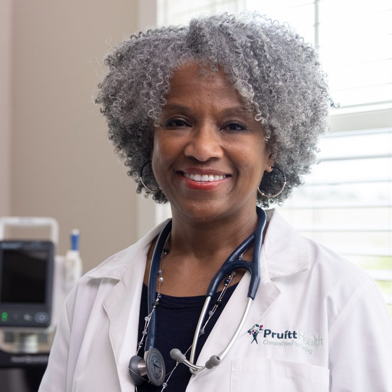 A PruittHealth clinician with a stethoscope. 